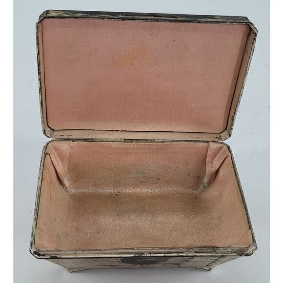 Vintage Metal Iris Flower Raised Relief Silk Lined Trinket Box Jewelry Box - Picture 9 of 10